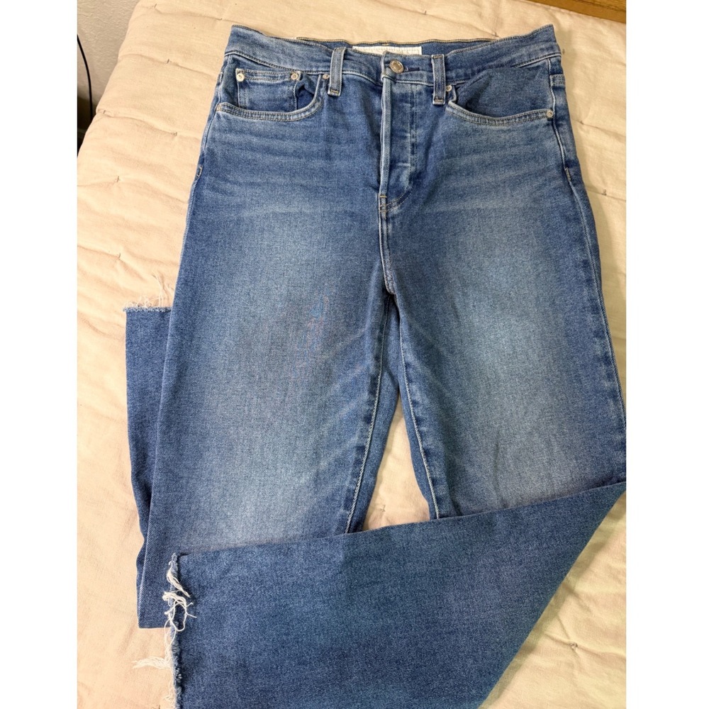 Frank & Eileen Cork High Rise Straight Leg Raw Hem Jeans Blue 29 Ankle Length